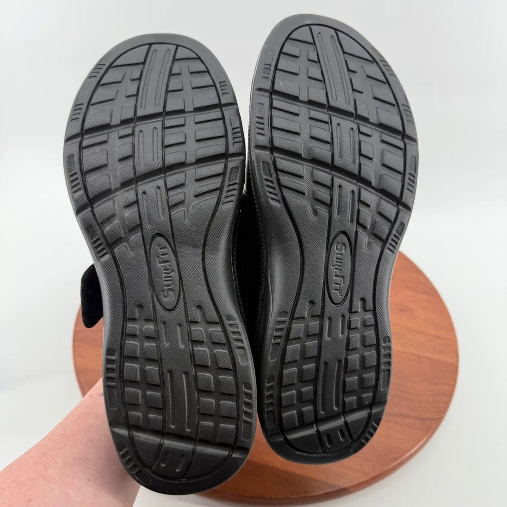 SureFit London Black‎ Leather Wide Hook Loop Strap Comfort Shoes Men's 13 WIDE